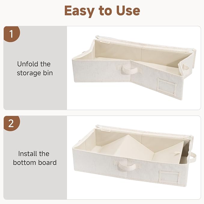 StorageWorks 5 Inch Low Profile Under Bed Storage Containers with Clear Lid | Reinforced Structure, Resists Sagging, Handles & Label Holder, Foldable Stackable Closet Storage for Clothes, Blankets, Toys