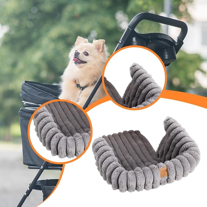 Pet Stroller Cart Pad, Washable Polyester Dog Cushion with Anti-Slip Base, for Travel Camping and Winter Walks, Gray