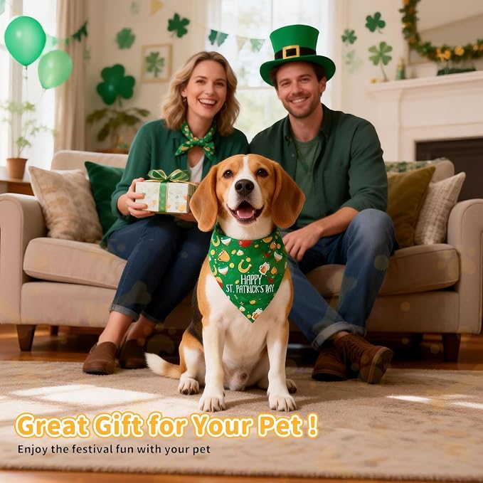 St. Patrick's Day Dog Bandanas, 2 Pack Irish Bandanas Scarf for Small Medium Large Dogs, Adjustable Triangle Bibs Scarves, Pet Scarves for Holiday Costumes Gifts