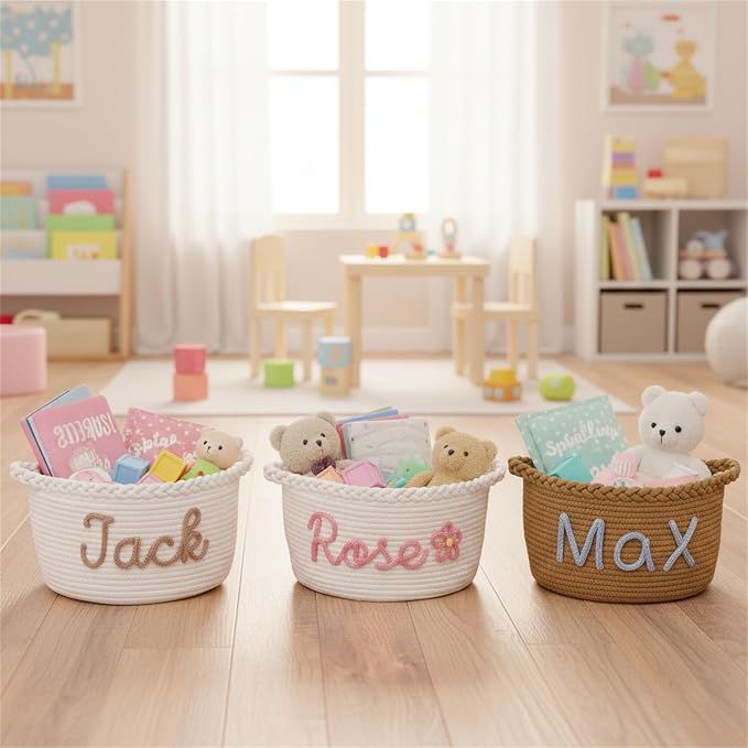 JUPPE Pet Dog Basket with Personalized Name, Dog Toys Storage Organizer Custom Cotton Rope Basket Nursery Decor (Custom Cat Basket)