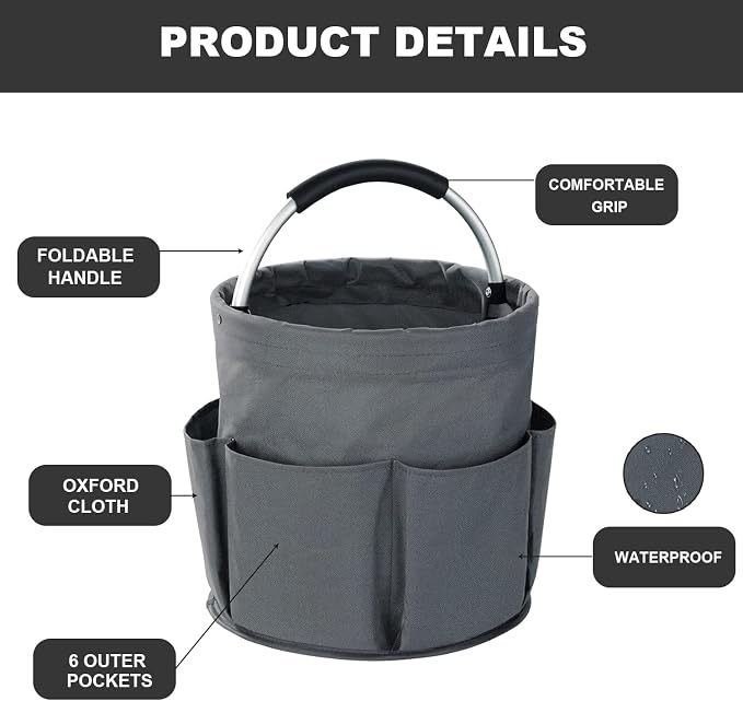Cleaning Caddy with Handle, 17L Foldable Cleaning Supplies Organizer, Portable Storage Basket, Cleaning Supply Caddy, Multifunctional Cleaning Bucket Bag for Garden, Home, Kitchen (Grey)