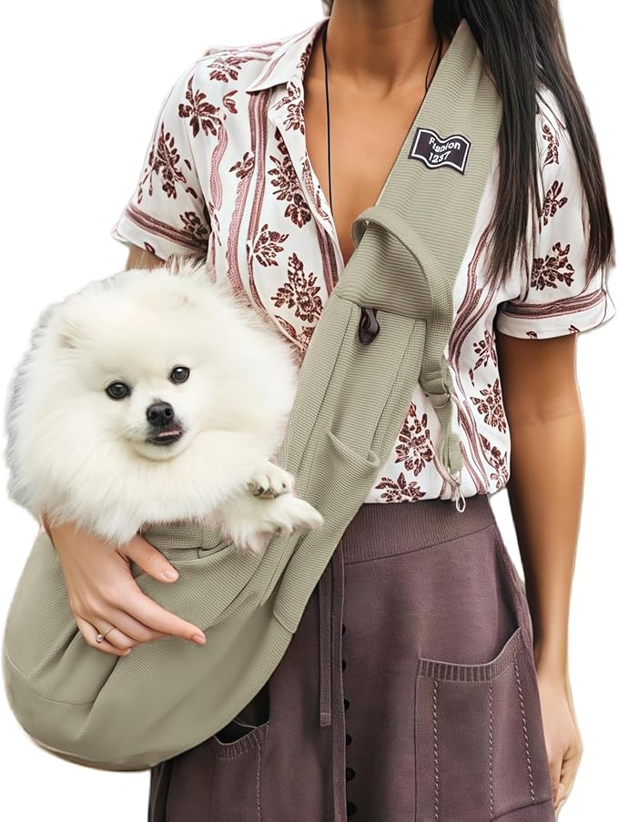 Dog Sling Carrier Soft Breathable for Small Dogs Cats 3-12 lbs,Gray | Cat sling & dog carrier sling with safety tether, organizer pocket, soft fabric. Perfect for travel, hiking,outdoor