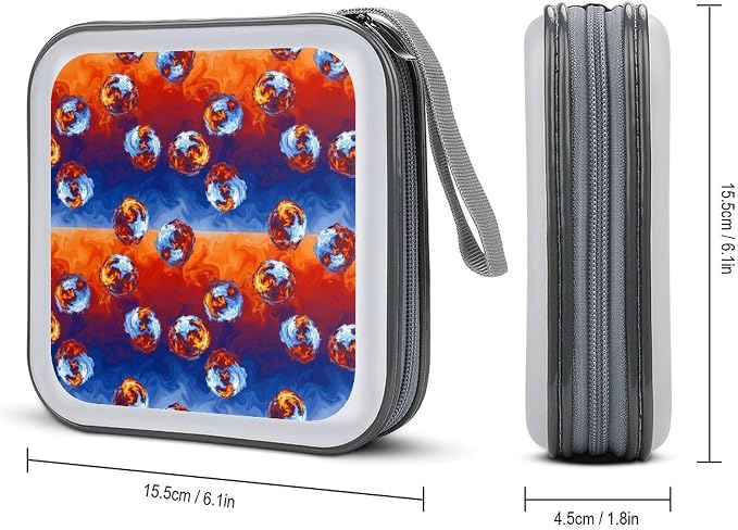 Hard Plastic CD/DVD Organizer Red Blue Ice Water Fire Flame, 40-Disc Storage Binder with Zipper, Portable Protective Case for Car Office