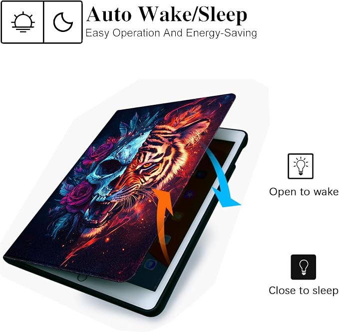 for Microsoft Surface Go 4/3/2/1-10.5" 2021 Tablet Case,Auto Wake/Sleep,Adjustable Stand Protective Cover - Tiger Skull