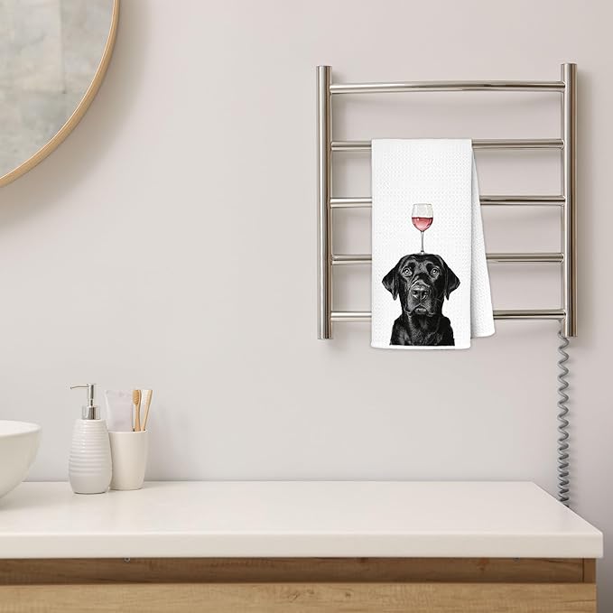 Funny Black Labrador Retriever Wine Kitchen Towels 16x24 Inch, Black Lab Gifts Decorative Hand Towels for Kitchen Home Bar, Wine Lover Gifts Dish Tea Towel Drying Cloth