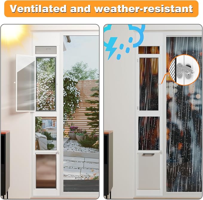 Dog Door for Sliding Glass Door, Adjustable Height 75 3/5" to 80" Sliding Door Pet Door Insert with Screen Design, Suitable for Large Dogs Up to 75 lbs, New