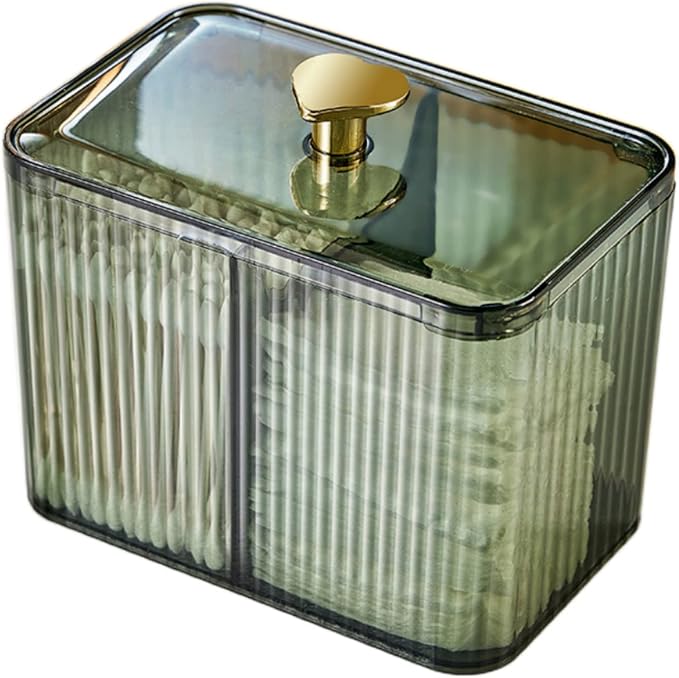 Cotton Swab Holder Cotton Pad Holder with 3 Compartments Green Bathroom Vanity Storage Organizer