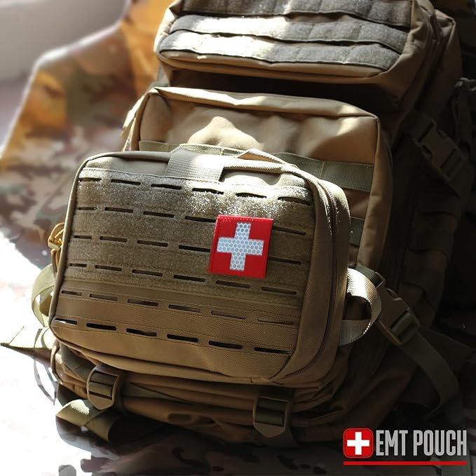 LIVANS Medical Bag, First Aid Bag Empty for Emergency & Trauma Kits | Molle Quick Release Design, Headrest Mount, Includes Flag and Cross Patch,Versatile for Tactical, Camping, Hiking and Travel