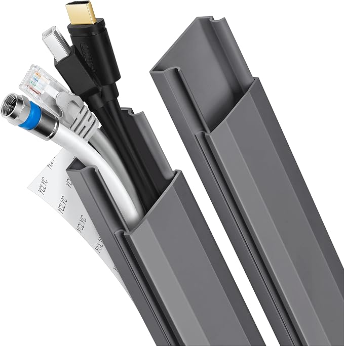 PVC Cord Hider Cable Management Wall, 62.8in TV Cable Hider | Paintable Cable Concealer for Wall Mounted TV, Cable Raceway Grey Wire Hider, Wall Wire Covers for Cords, L15.7inW1.2H0.59in
