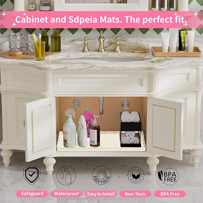Sdpeia Under Sink Mat 19"×19" Waterproof Silicone Cabinet Liner & Sink Protector for Kitchen & Bathroom, Multi-Purpose Organizers Tray for Pets, Laundry, Cat Litter Mat