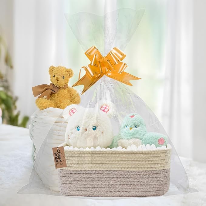 COMFY-HOMI 13" x 8.5" x 5.1" Storage Baskets for Organizing | Cotton Rope Woven Basket | Toy Storage Bin Box | Basket for Shelves, Closet Organizer Bin, Decorative Closet Shelf, 3 Pack