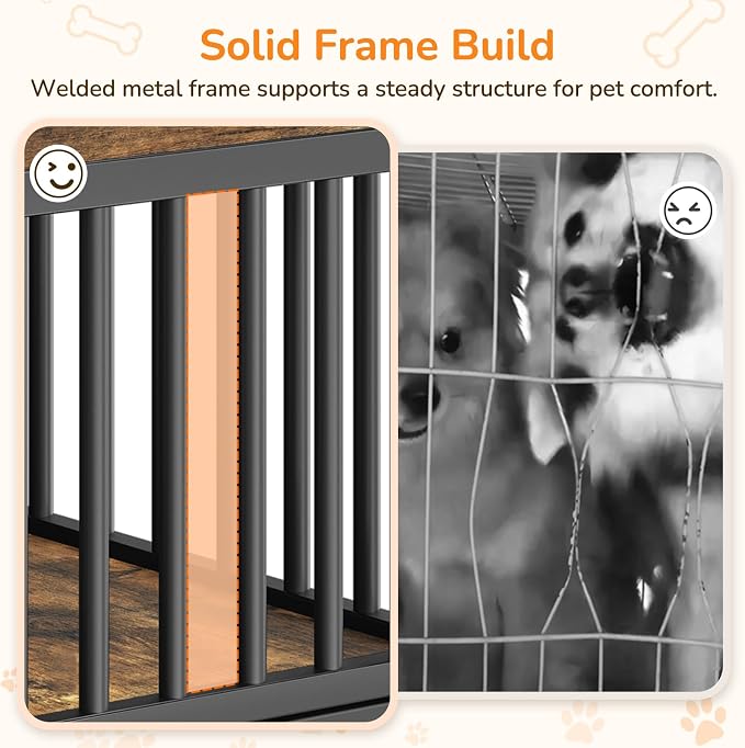 YATINEY Dog Crate Furniture, Wooden Dog Kennel with Storage, Indoor Pet Crate End Table, Two-Tier Small Dogs House, Chew-Proof, for Living Room, Bedroom, Black and Rustic Brown DC01BR