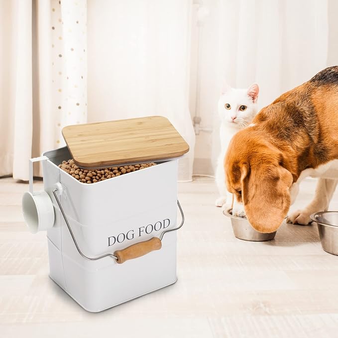 Farmhouse Dog Food Storage Container,6L Dog Food Canisters,Pet food Container Hold 5~6lbs Dog Food Treats,Airtight Dog Puppy food Storage with Lid and Scoop,Kibble Container Countertop-White…