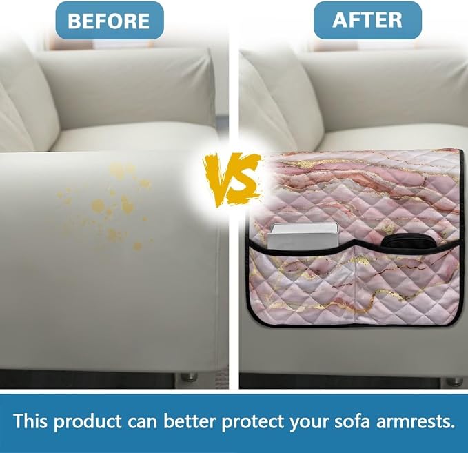 Pink Marble Sofa Arm Rest Covers Couch Arm Covers Stretch Armchair Cover Anti-Stain Sofa Slipcover Office Chair Armrest Protector for Armchair Furniture Protector
