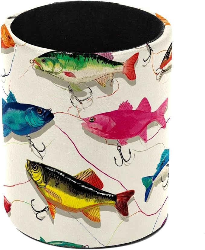 Faux Leather Pen Holder for Desk, Pencil Organizer Fish Pen Cup Desk Decor Makeup Brush Holder Storage for Office Home