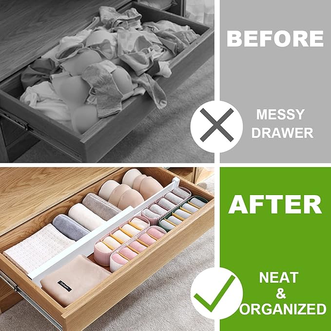 Bamboo Drawer Dividers Organizers, Expandable Drawer Separators Splitter,17-22 inches Long Adjustable Spring-loaded Organizer for Large Utensil, Clothes, Tools Drawers (White)