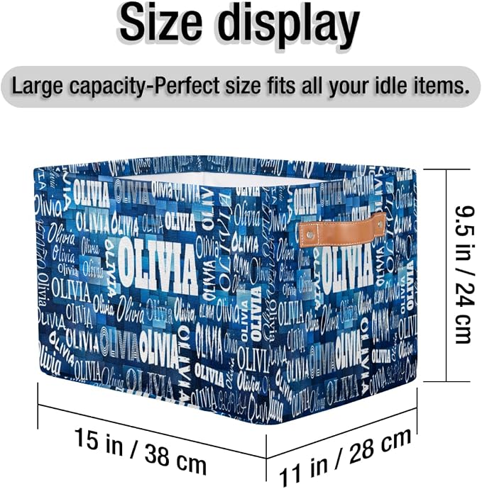 Personalized Storage Bins for Kids Pets Toys, Blue Geometric Square | Organizing Boys Girls Pets Toys Closet Shelf Clothes Books