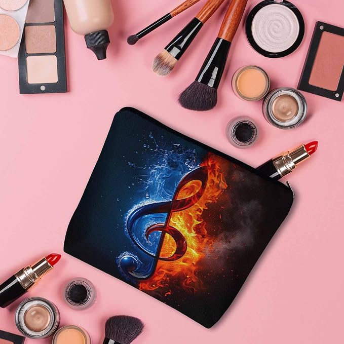 Treble Clef Cosmetic Travel Bag - Music Note Makeup Bag for Toiletry Items, Flax Material, Birthday Gift