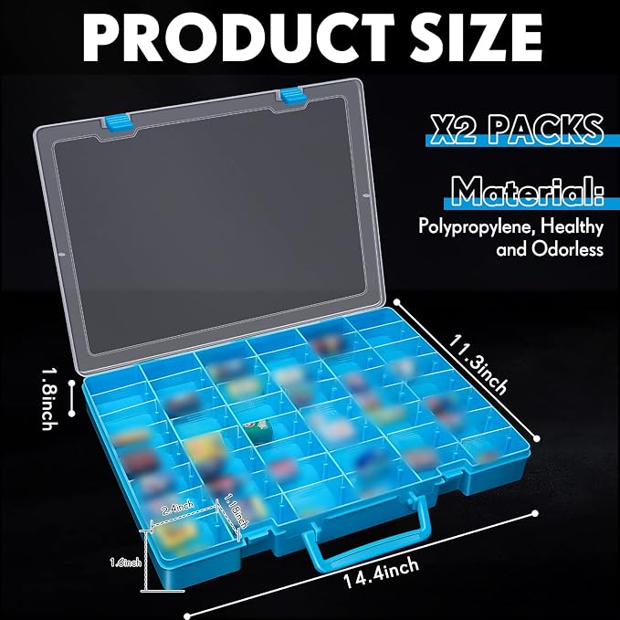 Juexica 2 Pcs 48 Grids Plastic Bead Organizer Box with Divider, Blue