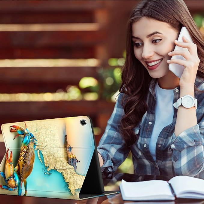 for Samsung Galaxy Tab S5e 10.5" 2019 SM-T720/T725 Case | Slim Leather Smart Cover with Multi-Angle Anti-Slip Stand [Auto Wake/Sleep] Shell for Women Men, Map Crab