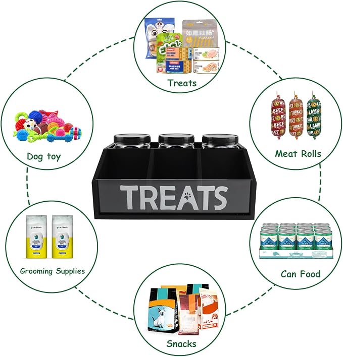 Dog Treat Container cat food container with 3 Jars & Compartments pet treat storage dog treat container trapezoid Cute Pet Treat Organizer