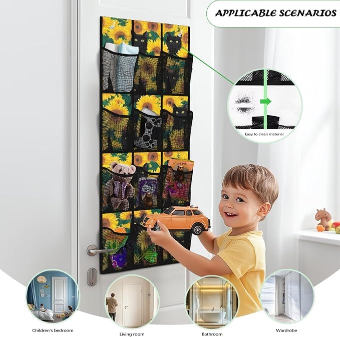Sunflower Cat Over The Door Shoes Organizers,Behind Door Shoes Hang Holder Rack,Storage for Small Spaces,Hanging Storage Bags