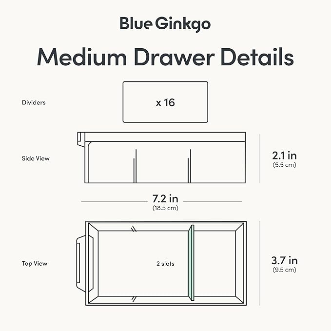 Blue Ginkgo 16-Drawer Storage Cabinet Organizer, Blue, Made in Korea | Stackable. Adjustable. Easy Visibility.