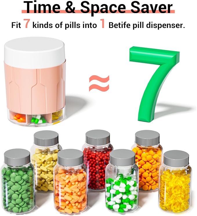 Weekly XXL Pill Organizer Bottle, Daily Pill Dispenser, Anti-Mix Design | 7 Day Portable Travel Pill Box, 21 Labels & Cleaning Brush, XXL Wide Mouth for Easy Access, Vitamin, Fish Oils, Supplement