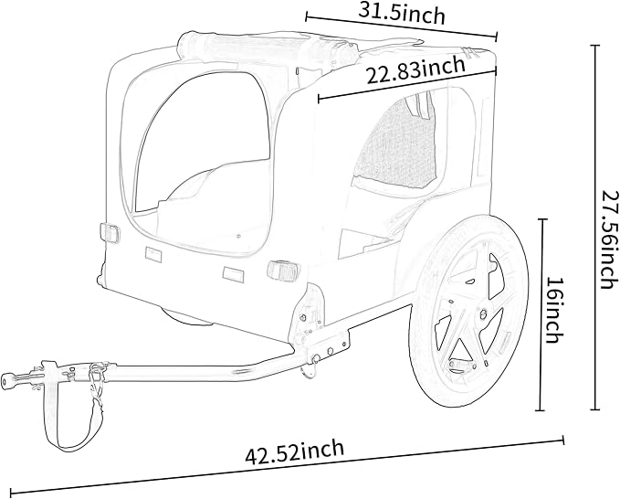 KEIKI Dog Bike Trailer with Built-in Leash, Pet Stroller Cart Bicycle Carrier, Easy Folding Cart Frame with Front Caster & 16" All-Terrain Wheels & Universal Hitch, Supports up to 66 lbs
