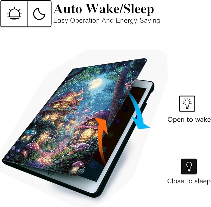 for Microsoft Surface Pro X/Pro X Plus-13 2019/2020/2021/2024 Tablet Case,Auto Wake/Sleep,Adjustable Stand Protective Cover - Enchanted Forest Mushroom House