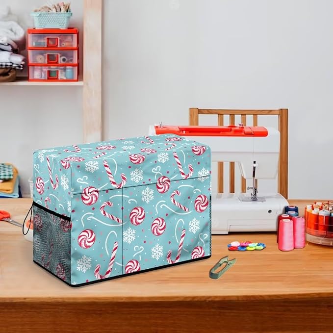 Christmas Candy Cane Snowflakes Print Sewing Machine Cover | Dust & Pet Hair Protection,Fits Standard Singer, Brother and Janome Machines, Protecting & Decorating Your Sewing Space