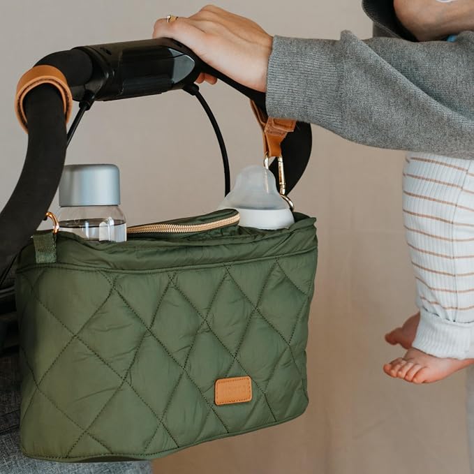 Beautiful Stroller Caddy Organizer With 2 Cup Holders - Zipper Pocket Bag | Luxury Stroller Bag with Universal Fit and Leather Straps - Spacious Accessories Perfectly Fits Doona, Nuna and Uppababy