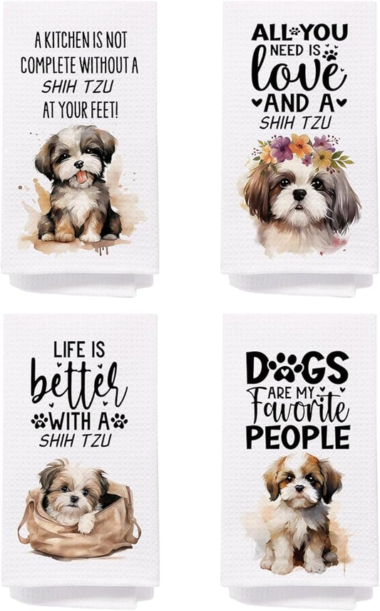 SPBL&L Shih Tzu Dog Kitchen Towels Set of 4, Shih Tzu Gifts for Women, Shih Tzu Decor Tea Dish Towels for Kitchen, Shih Tzu Decorative Hand Towels for Bathroom, 16x24 Inches