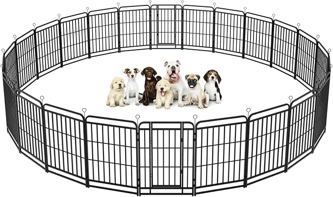 Kfvigoho Heavy Duty Dog Playpen 24 Steel Panels 40" Height | Square Steel Pipe with Reinforced Crossbars, 54FT 227 Sq.ft Portable Dog Fence Outdoor for Yard & RV Camping, Snowy Black