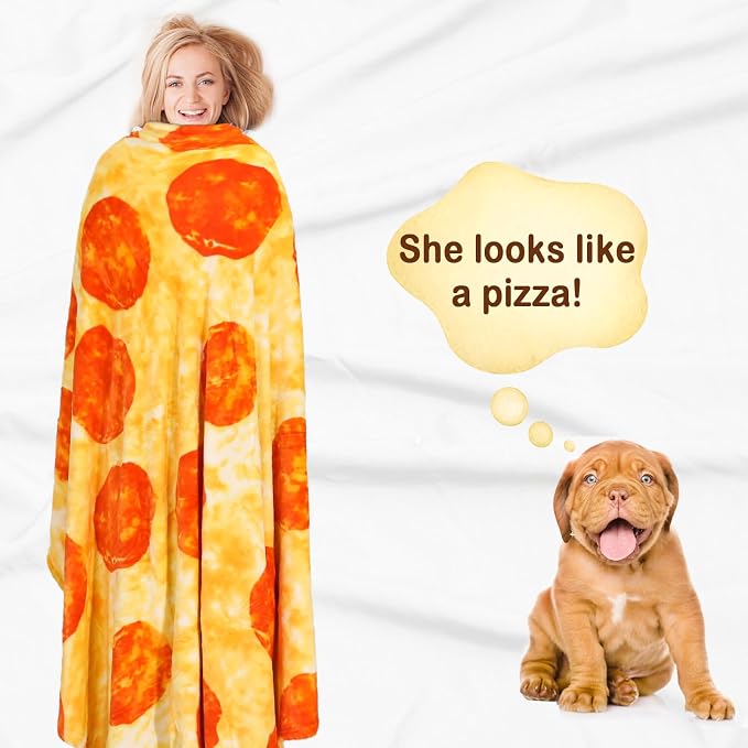 Bnuitland 90 Inches Pizza Funny Blanket, 300 GSM Double Sided Giant Funny Novelty Realistic Food Blanket with Pouch for Adults and Kids, Super Soft Flannel Throw