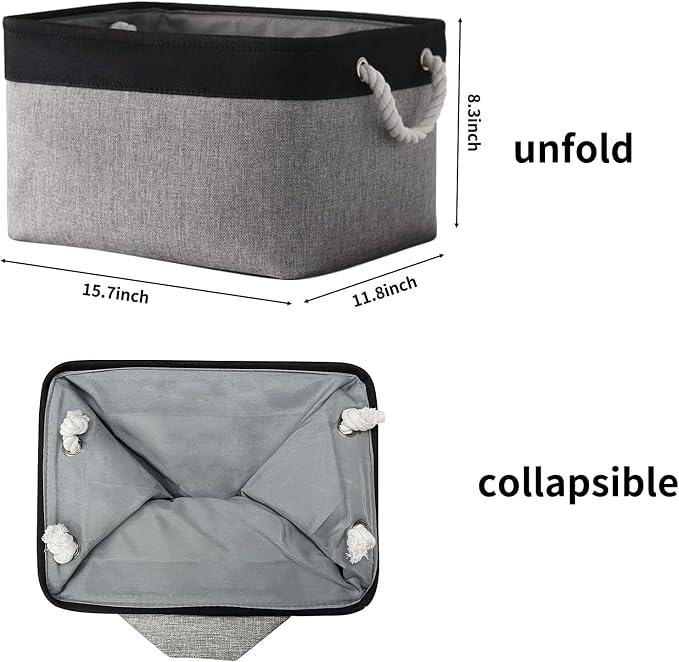 Storage Basket for Organizing- 16x12x8 inch 1 Pack Fabric Storage Cubes, Bins for Organization for Shelves Organizer Gift Laundry Cloth Toy (Grey & Black)