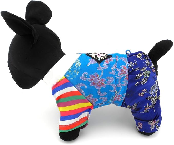Embroidered Hanbok for Small Dogs, Boy, XL | Silky Fabric, Embroidered Norigae, Birthdays, Festivals, Chihuahua, Yorkie, Small Breed, Korean Traditional Pet Costume
