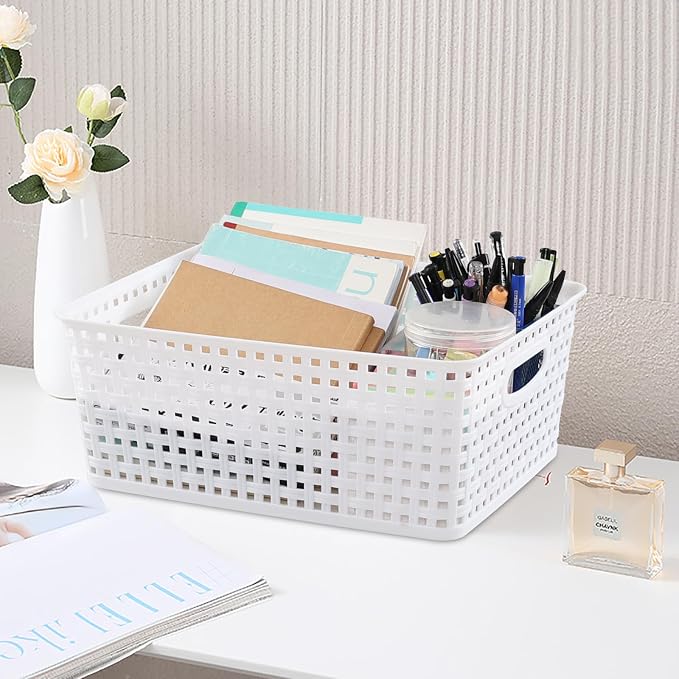 Plastic Storage Baskets for Shelf, 4 Packs