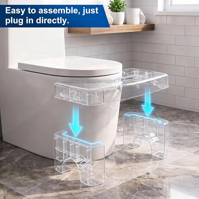 Toilet Stool for Adults, Bathroom Toilet Step Foot Stool | Acrylic, Shatterproof & Heavy Duty, Built-in Phone Storage Slot, Bathroom & Toilet, Adults & Elderly