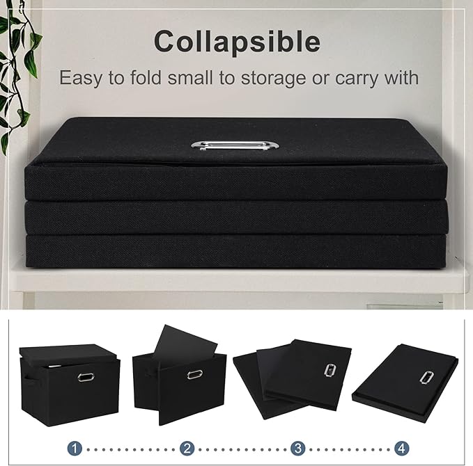 Graciadeco Large 17" 36 Quart Collapsible Stackable Storage Bins with Lids, 5 Packs Black Linen Fabric Closet Boxes with Lids, Storage Cube Baskets Container Organizers for Bedroom Office(17 x12 x11) | 36 Quart 5 Pack Black Collapsible Stackable Linen ...