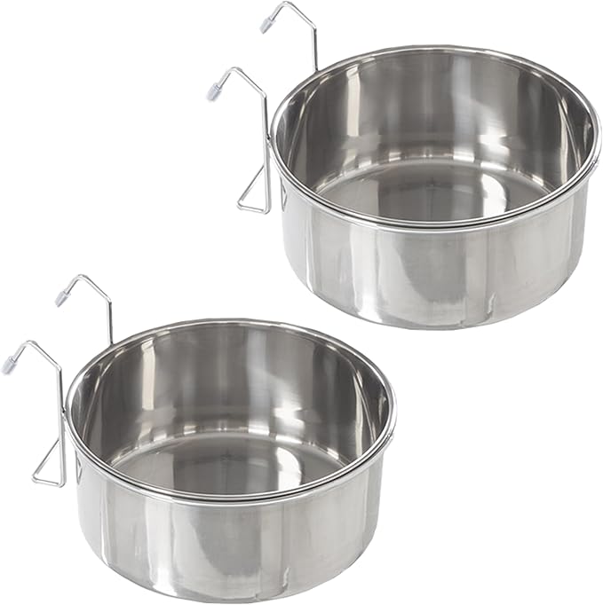 Set of 2 Stainless-Steel Dog Bowls - Cage, Kennel, and Crate Hanging Pet Bowls for Food and Water - 50.4oz or 6.3 Cups Each and Dishwasher Safe by PETMAKER