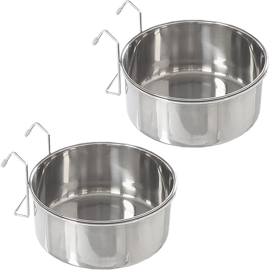 Set of 2 Stainless-Steel Dog Bowls - Cage, Kennel, and Crate Hanging Pet Bowls for Food and Water - 50.4oz or 6.3 Cups Each and Dishwasher Safe by PETMAKER
