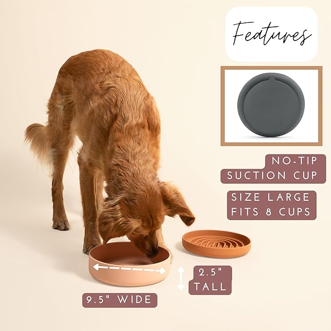 Should We Go? Dog Water Bowl - The Perfect Dish No-Spill, Less Mess Non-Tippable Water & Food Bowl, Pure Silicone with Suction Cup, Fits 8 Cups 9.5" Across x 2.5" Tall, Ideal for All Pets, Large-Blush