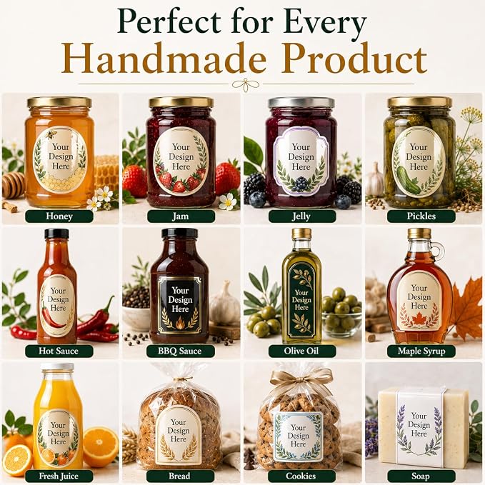 Custom Food Packaging Labels - Product Waterproof Vinyl Stickers | or Coffee Bags, Tea Pouches, Spice Jars, Snack Bags, Cookie Boxes, Food Containers, Glossy Custom Product Labels