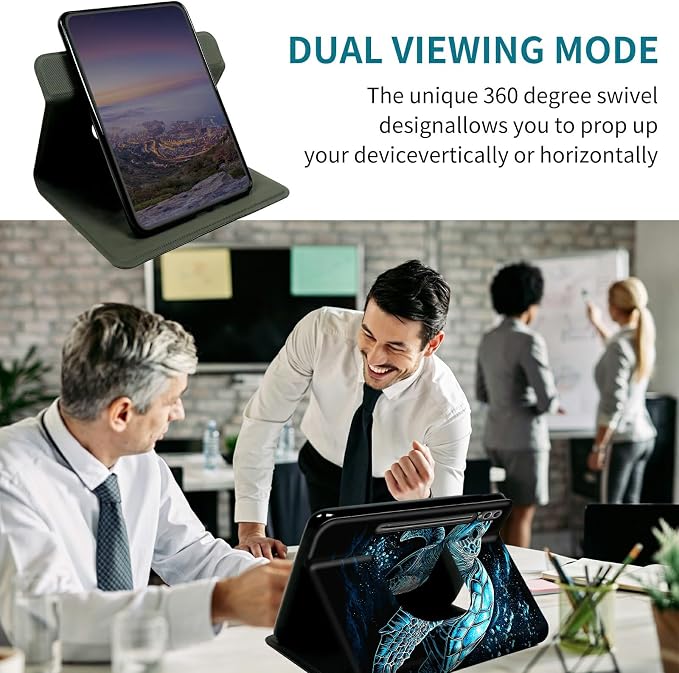Case for Samsung Galaxy Tab S10 Plus 2024/S9 FE+/S9 Plus 12.4" 2023, 360 Degree Rotating Stand with Multi-Angle Vertical Shockproof Protective Shell for Women Men, Blue Black Turtle