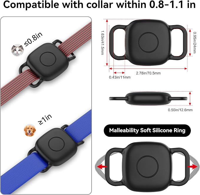 DDJ Waterproof Dog Collar Holder for Life360 Tile Mate Tracker, 2-Pack Durable Silicone Cover, Anti Lost for Life 360 Tile Tracker Case for Cat & pet Collars, Easy Installation, Black+Pink