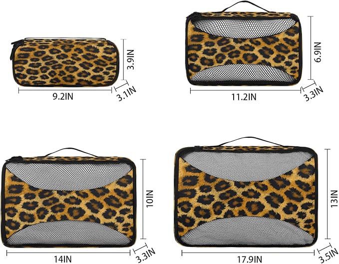 4 Set Packing Cubes for Travel, Leopard Print Animal Skin Packing Cubes for Women, Travel Luggage Packing Organizers, Packing Cube Set, Leopard Print
