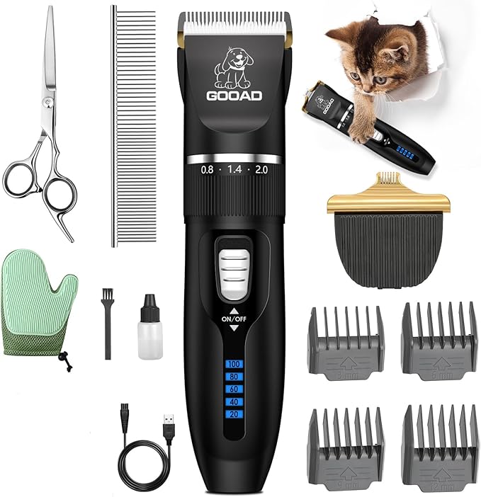 Goood Cat Clippers for Matted and Long Hair - Cordless, Low Noise Paw Trimmer, Quiet Pet Hair Clippers for Cats and Dogs (Black)