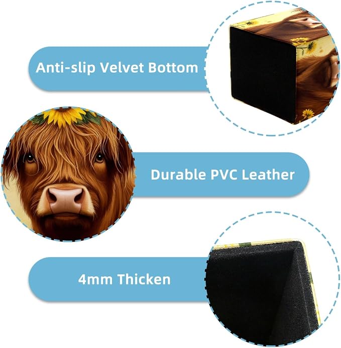 Sunflowers and Highland Cow Pen Holder for Desk Decor, Rectangular PVC Leather Pencil Cup for Desk Pen Organizer, Makeup Brush Holder for School, Home, Office