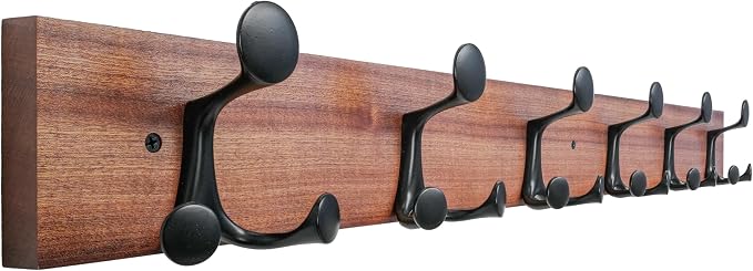 SKOLOO 36-Inch Wood Coat Rack Wall Mount with 6 Triple Hooks - Ideal for Family Entrances, Classrooms, and Pet Supplies Storage - Perfect Coat Hooks for Wall,Mahogany (Sapele)